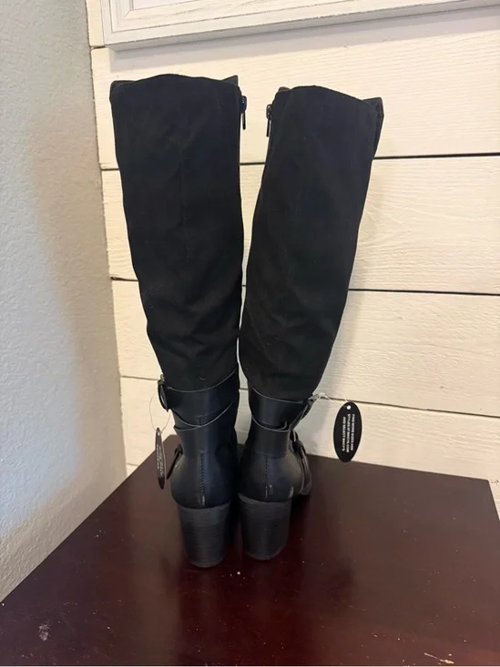 👢💜🔥 NEW Style & Co Jomaris Black Knee High Boots Size 5.5 Faux Leather - Picture 6 of 7